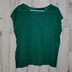 Tahari Linen Green Short Sleeve Women's Blouse